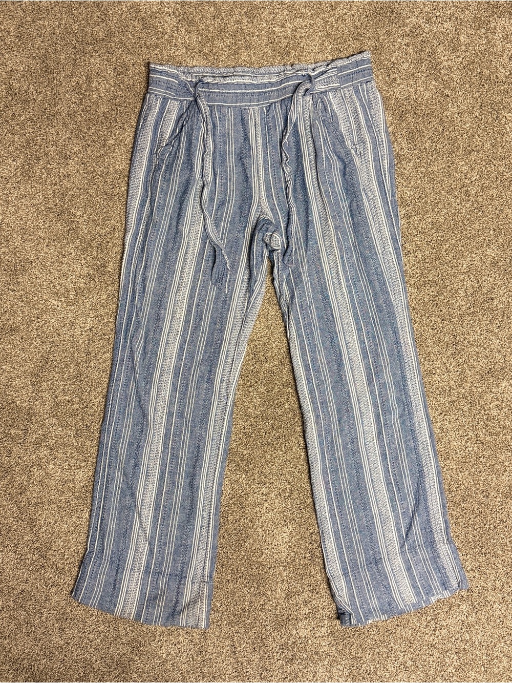 Rewind Blue Striped Drawstring Linen Blend Pants Size L